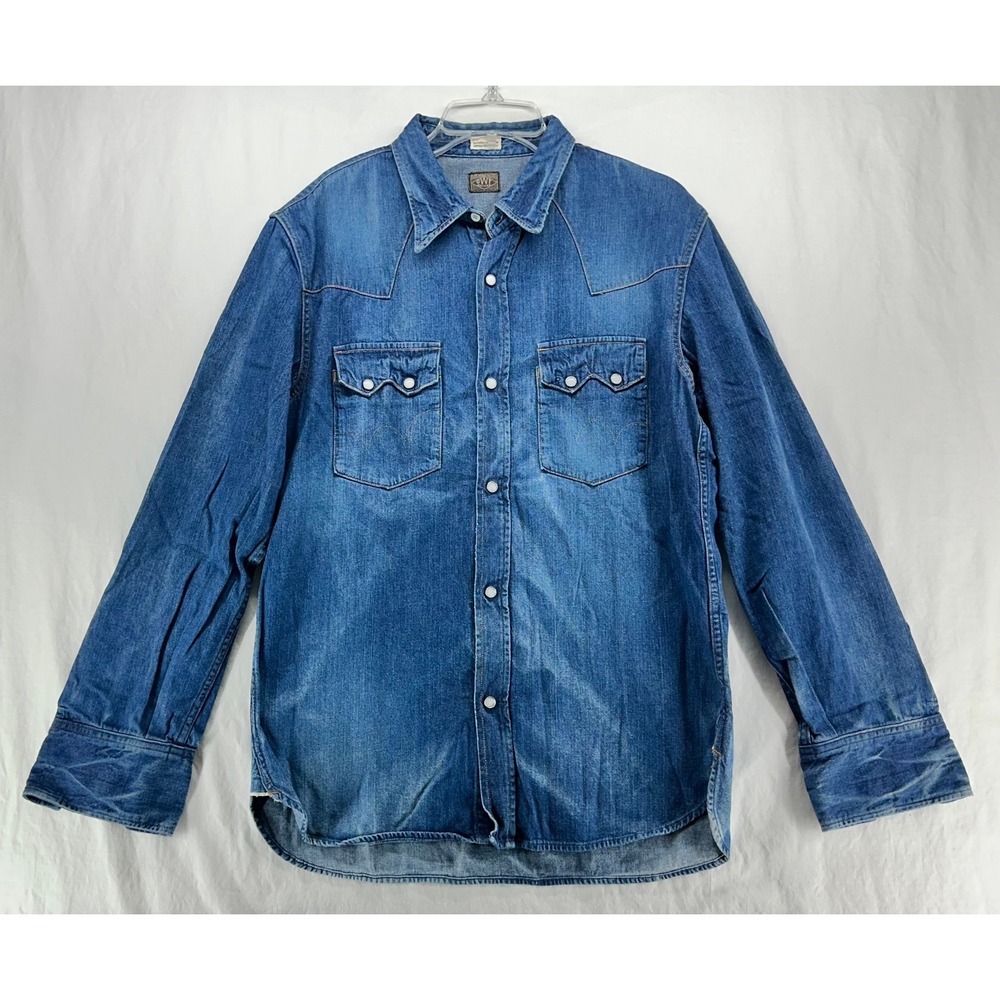 Edwin Over Works Factory Deluxe Denim Western Shirt Blue Snap Front Mens Large